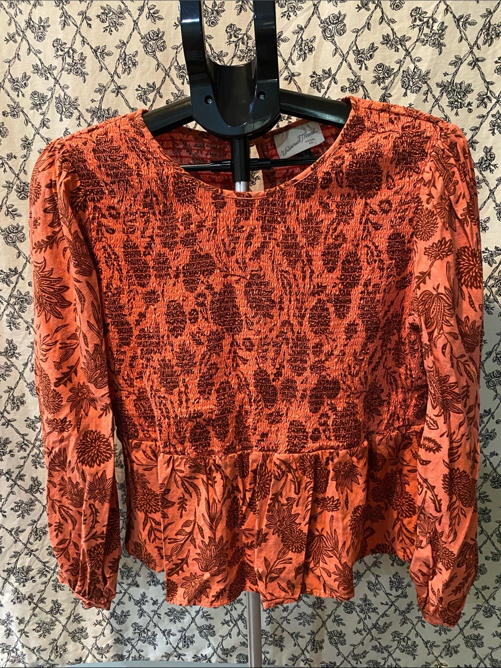 Universal Thread Rust Floral Smocked Peplum Blouse